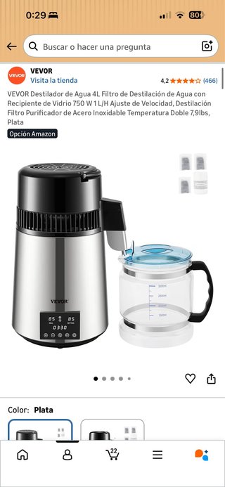 Destilador de Agua VEVOR 4L Plata