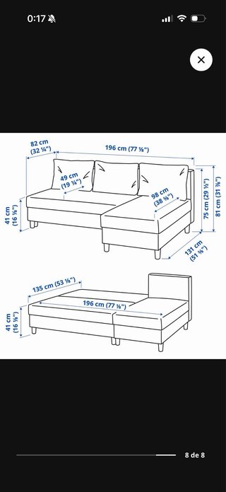 Sofá cama Ikea ALVDALEN Gris Claro