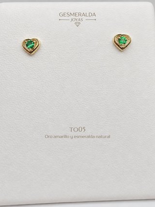 Pendientes Corazón Oro Amarillo y Esmeralda