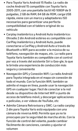 Pantalla táctil coche Toyota Yaris 2005-2011