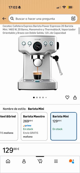 Cafetera Cecotec Barista Mini