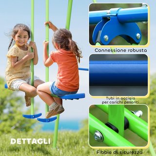 Set di altalene da giardino per 4 bambini, 1 altalena doppia e 2 altalene singole, capacità di peso 45Kg (altalena) 180Kg (totale), 280X140X178Cm