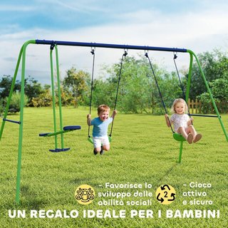 Set di altalene da giardino per 4 bambini, 1 altalena doppia e 2 altalene singole, capacità di peso 45Kg (altalena) 180Kg (totale), 280X140X178Cm