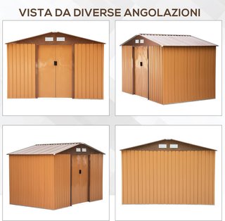 Capanno da Giardino 4,9 mq con Fondazione, 4 Uscite d'Aria e 2 Porte Scorrevoli, Capanno per Attrezzi in Lamiera d'Acciaio, 277x195x192 cm, Giallo