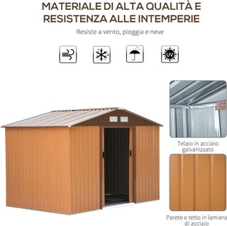 Capanno da Giardino 4,9 mq con Fondazione, 4 Uscite d'Aria e 2 Porte Scorrevoli, Capanno per Attrezzi in Lamiera d'Acciaio, 277x195x192 cm, Giallo