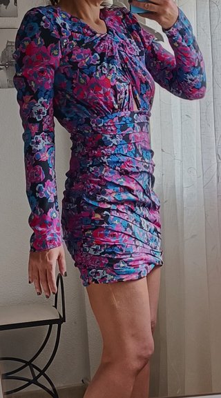 Vestido Zara mini drapeado manga larga