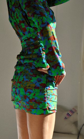 Vestido Zara Mini Drapeado Manga Larga Verde