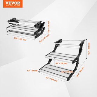 Escalones de RV, 2 pasos, escaleras de RV retráctiles manuales, plegables, capacidad de carga de 440 LBS, escalones de aleación de aluminio, placa de acero engrosada, escalones antideslizantes par...