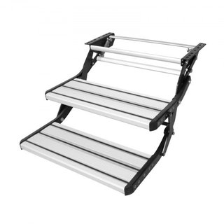 Escalones de RV, 2 pasos, escaleras de RV retráctiles manuales, plegables, capacidad de carga de 440 LBS, escalones de aleación de aluminio, placa de acero engrosada, escalones antideslizantes par...