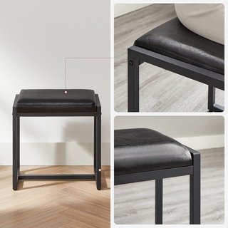 Tavolo da Trucco con Specchio Pieghevole in 3 Pezzi, Supporto per Asciugacapelli, Tavolo Cosmetico con Sgabello Imbottito, 3 Cassetti, Design Industriale, Greige e Nero RVT004B02