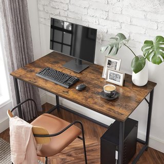 Scrivania per computer, stazione di lavoro, 60 x 120 x 76 cm, scrivania da ufficio, studio, camera da letto, soggiorno, marrone vintage e nero tinta LWD039B01