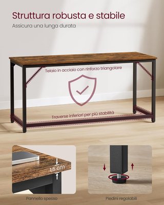 Scrivania per computer, postazione di lavoro, 60 x 160 x 76 cm, scrivania da ufficio, studio, camera da letto, soggiorno, marrone vintage e nero tinta LWD121K01