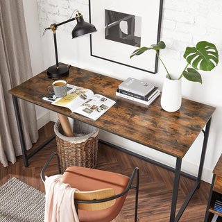 Scrivania per computer, stazione di lavoro, 60 x 135 x 76 cm, scrivania da ufficio, studio, camera da letto, soggiorno, marrone vintage e nero tinta LWD043B01