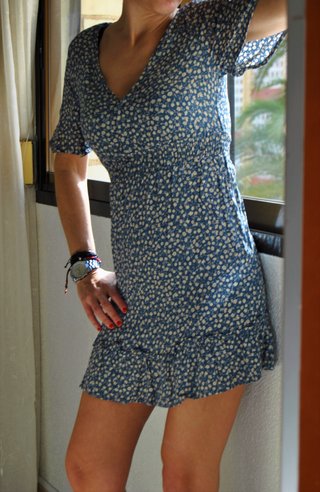 Pull & Bear  Vestido mini azul claro con flores S