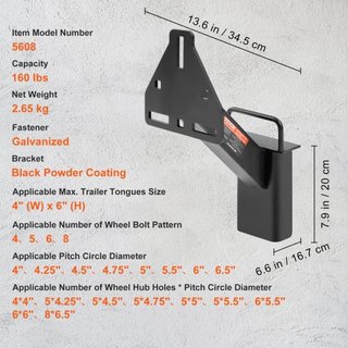 Soporte para Neumático de Repuesto, Montaje de Neumático de Repuesto para Remolque, Capacidad de 160 lbs, Accesorios para Remolques Utilitarios que se Ajustan a la Mayoría de las Ruedas de 4, 5, 6...