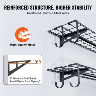Scaffalature di Stoccaggio per Garage, Confezione da 2, Scaffali da Garage 4 x 1 Piedi a Parete, Capacità di Carico 400 lbs (Totale) Scaffali di Stoccaggio Galleggianti per Garage, A...