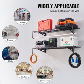 Scaffalature di Stoccaggio per Garage, Confezione da 2, Scaffali da Garage 4 x 1 Piedi a Parete, Capacità di Carico 400 lbs (Totale) Scaffali di Stoccaggio Galleggianti per Garage, A...