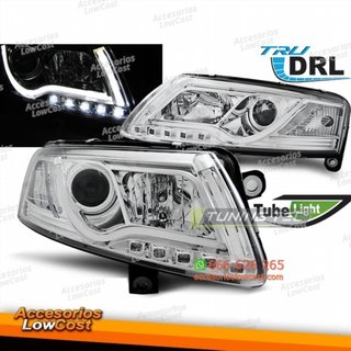 FAROS TUBO LUZ DRL CROMADO se adapta a AUDI A6 C6