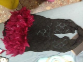 Vestido mini cisne plumas y encaje Talla S