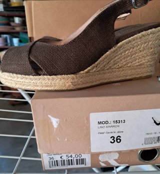 Carmen Saiz Scarpe Zeppa Lino Marrone Tg 36