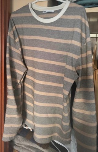Camiseta Zara rayas beige y gris