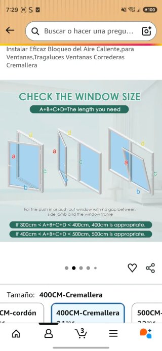 Sellador Ventana A/A 400CM Cremallera