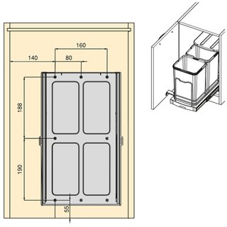 Cubo reciclaje extraíble Emuca 2x12L