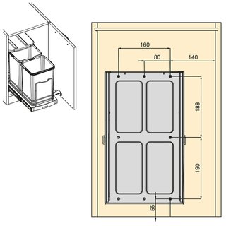 Cubo reciclaje extraíble Emuca 2x12L