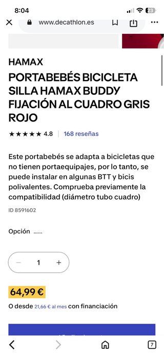 Sillita bici bebé/niños