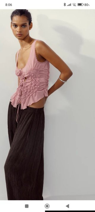 Top Zara Rosa con Lazos y Encaje