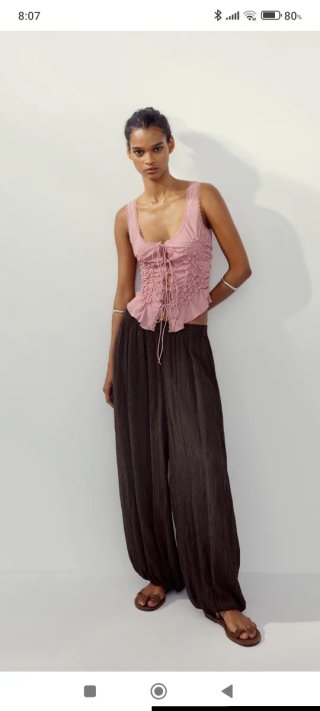 Top Zara Rosa con Lazos y Encaje