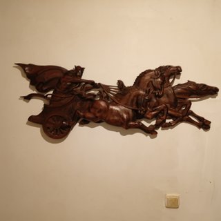 Escultura Madera Carreras Caballos 120cm