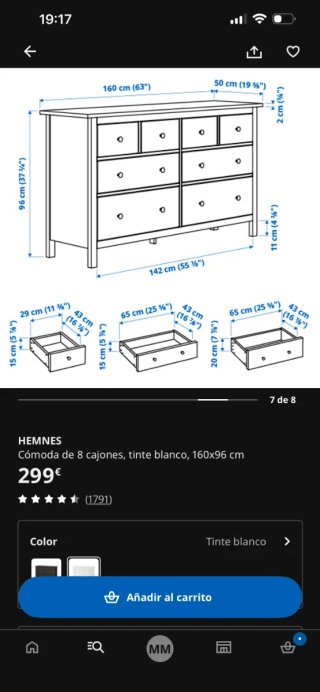 Cómoda IKEA Hemnes con tiradores Zara Home