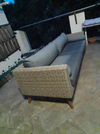 Sofá exterior ratán 230cm beige y gris