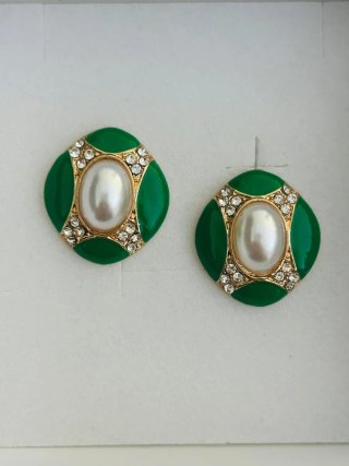 Orecchini vintage donna oro e verdi
