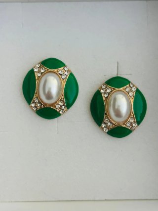 Orecchini vintage donna oro e verdi