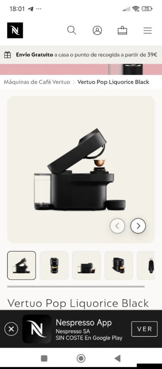 Cafetera Nespresso Vertuo Pop Negra