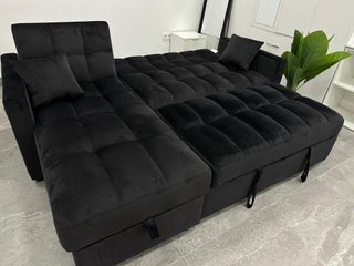 Sofá cama negro 210cm + cojines