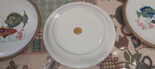 6 Piatti Bavaria Pesci Mare Oro Porcellana