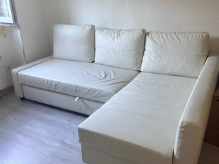 Sofá Cama Chaise Longue Piel Sintética Blanco