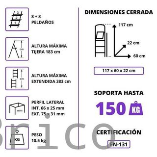 Escalera Telescópica Aluminio 4+4 Pestaña