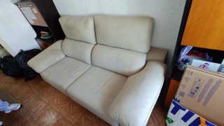 Sofá 3 plazas extraíble, imitación piel, beige