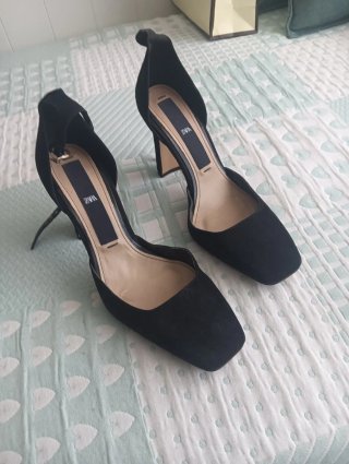 Sandalias Zara Tacon Tiras Azul Verde. Tacón de 10
