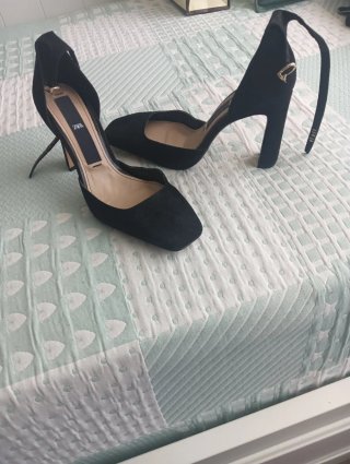Sandalias Zara Tacon Tiras Azul Verde. Tacón de 10