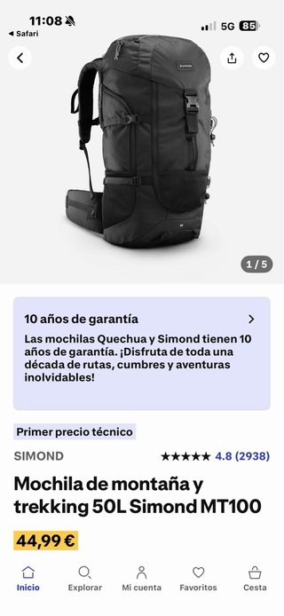 Mochila de senderismo y trekking