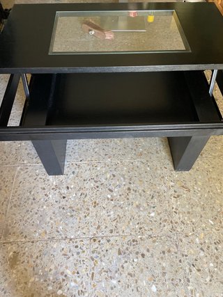Mesa de centro madera y cristal 2 alturas