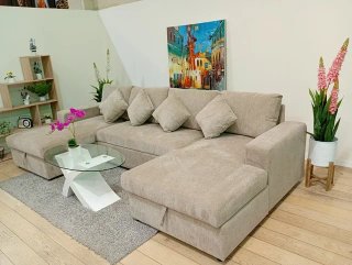 Sofá cama beige con doble almacenaje- Envio gratis