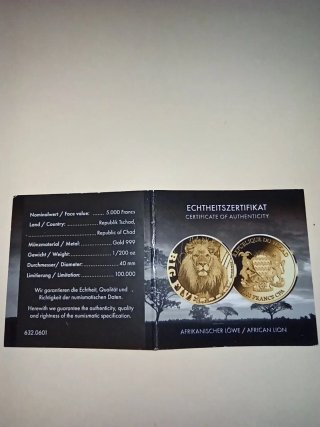 Moneda Oro 24k Big Five León