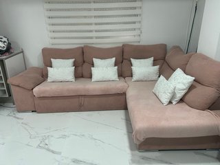 Sofá rinconera rosa
