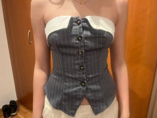 Top Corsé Rayas Blanco y Gris